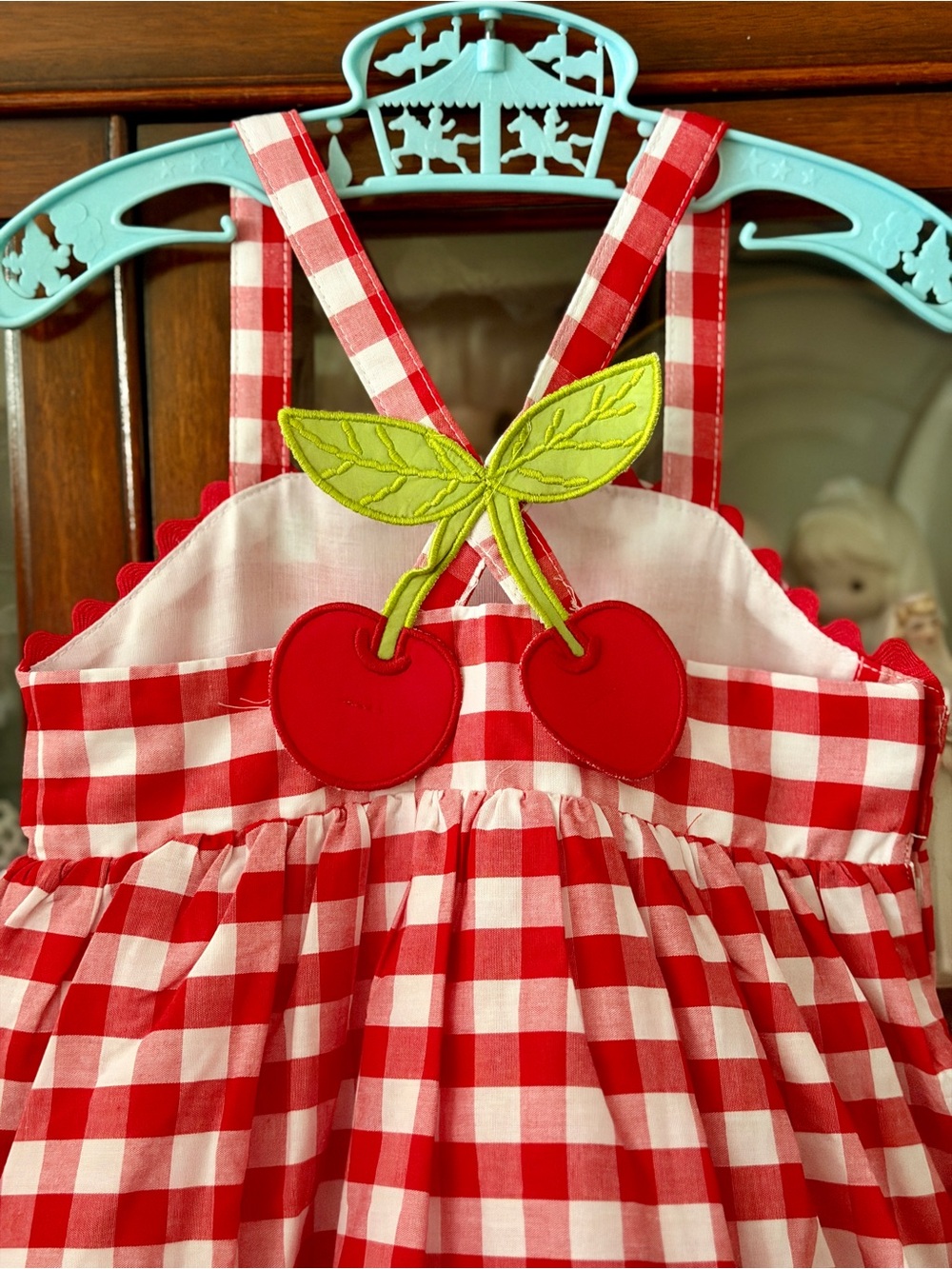 Girls Red and White Gingham Dress - Picture 7 of 12